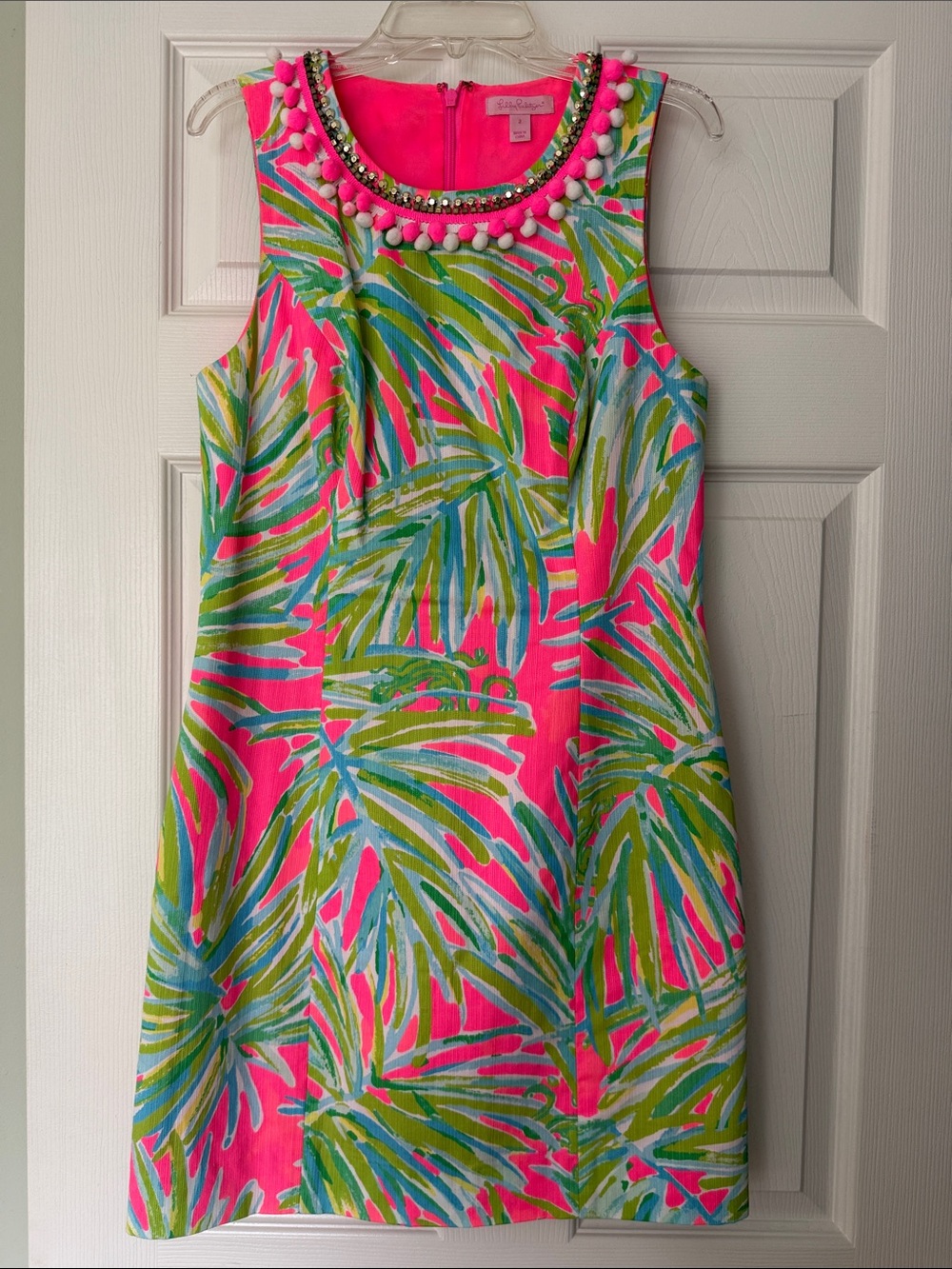 Lilly Pulitzer Pink Tropical Shift Dress with Beaded Neckline